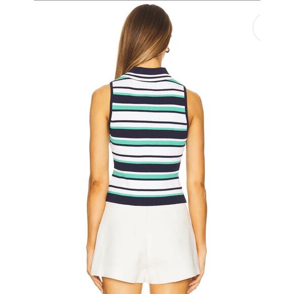 525 America Vivienne Johnny Collar Striped Tank in Dark Blue Multi S - Picture 3 of 8